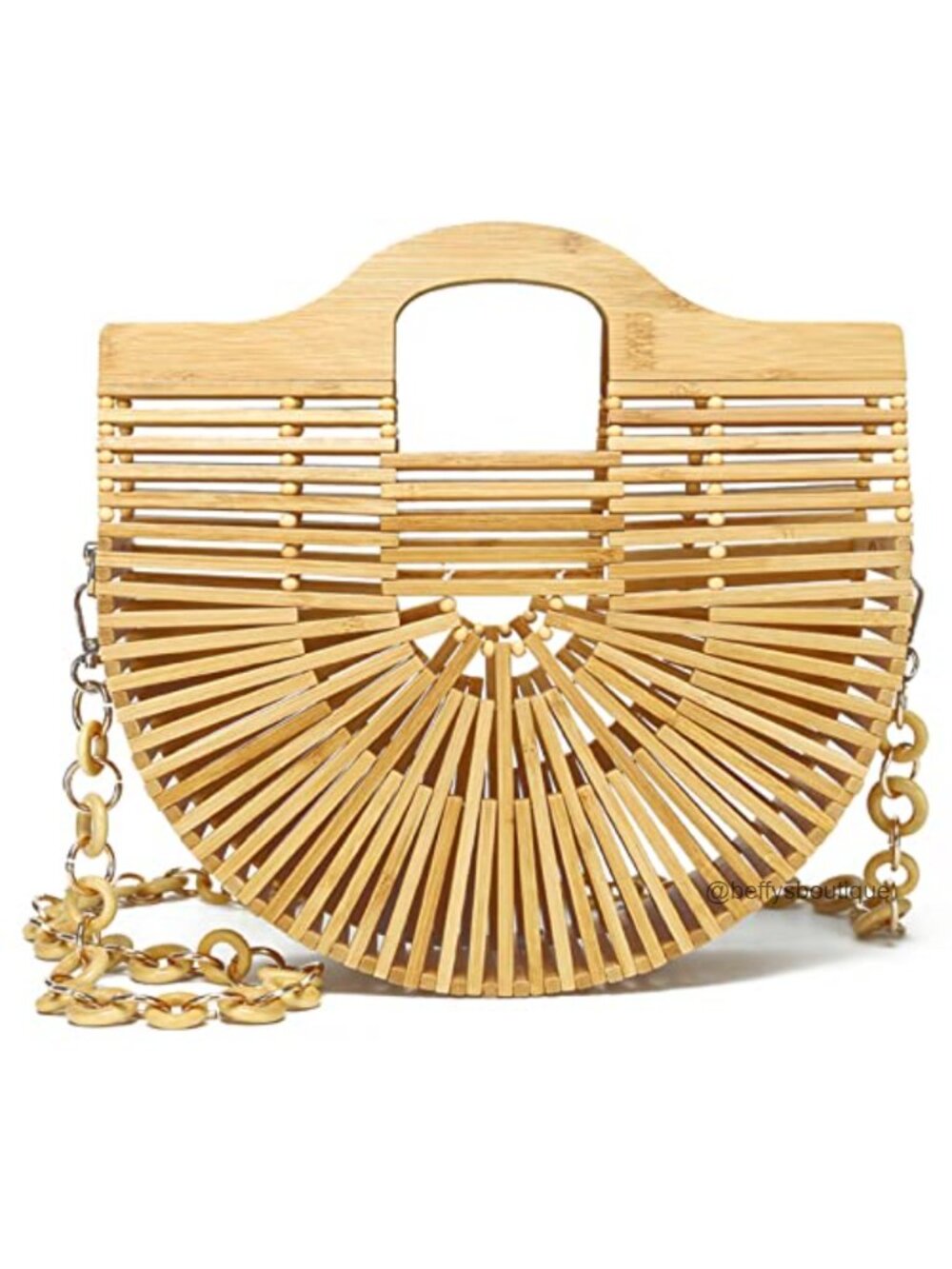 Handmade Bamboo Tote Bag Top Handle Satchel Beach Purse With Chain
